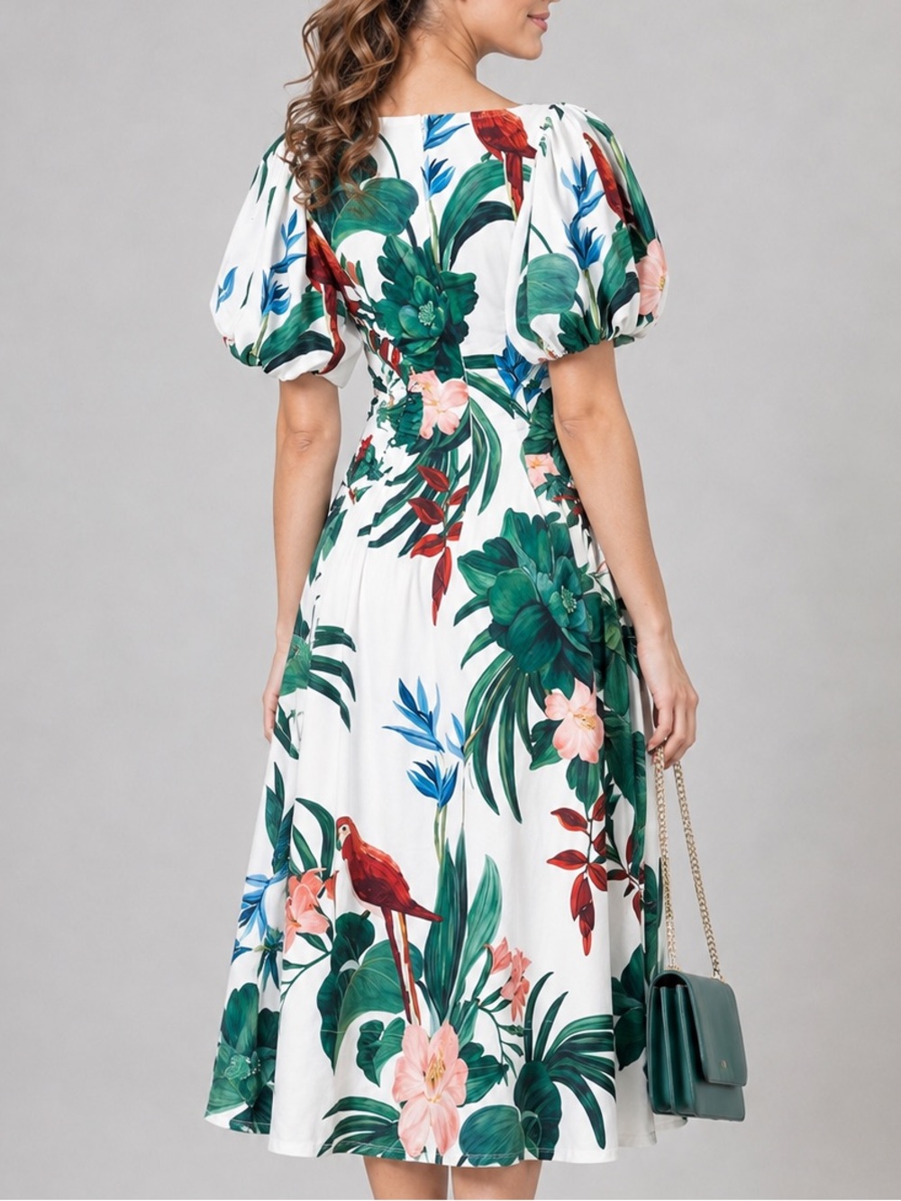 🆕🌿🦜FARM Rio OffWhite Midnight Macaw Fiesta Linen Puff Sleeve Midi Dress XS Party - Picture 3 of 17